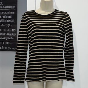 Ralph Lauren Striped Long Sleeve Top in Black and Gold
